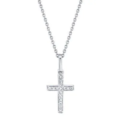 0.06ctw Diamond Cross Necklace, White Gold