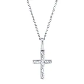 0.06ctw Diamond Cross Necklace, White Gold