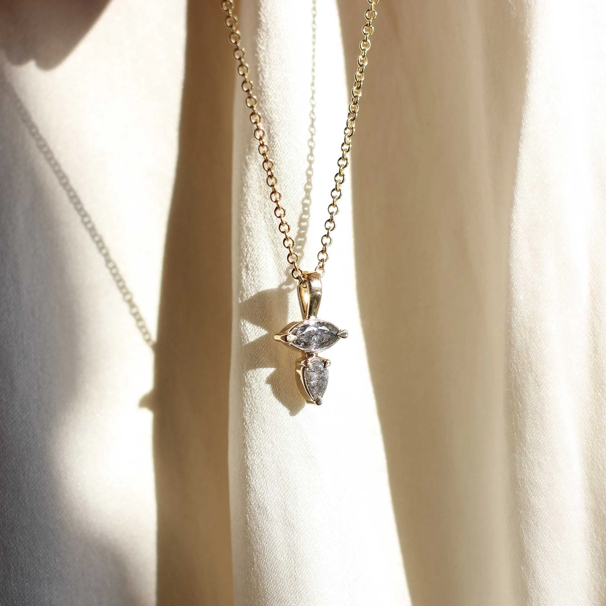 0.34ct Marquise and Pear Diamond Toi Et Moi Necklace