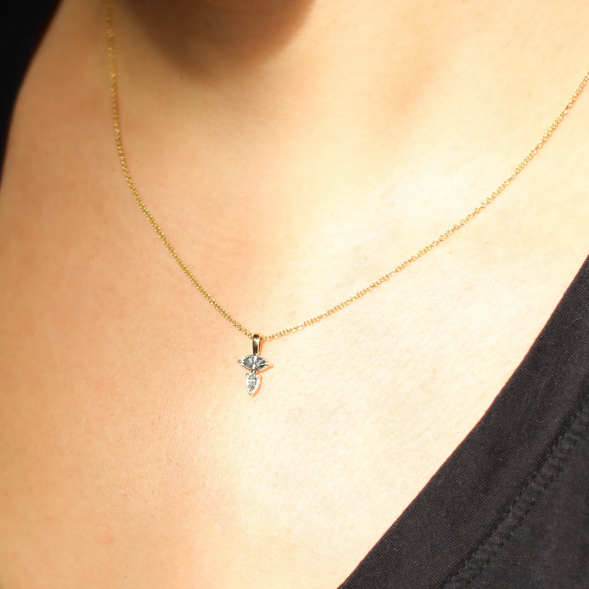 0.34ct Marquise and Pear Diamond Toi Et Moi Necklace