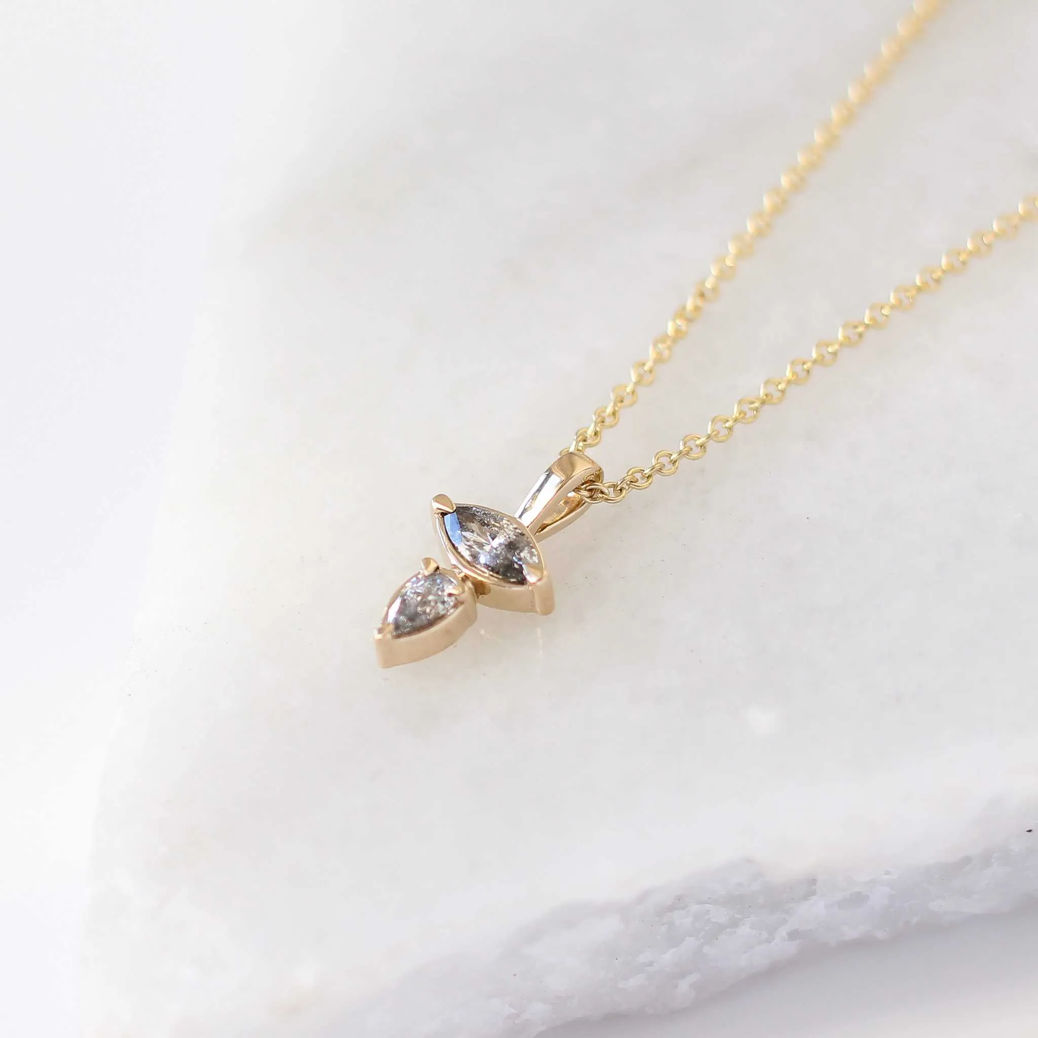 0.34ct Marquise and Pear Diamond Toi Et Moi Necklace