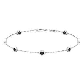 0.75 CT Bezel Set Black Onyx Seven Stone Station Chain Bracelet