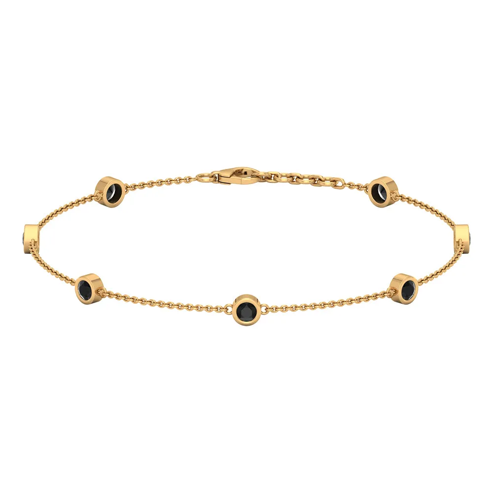 0.75 CT Bezel Set Black Onyx Seven Stone Station Chain Bracelet