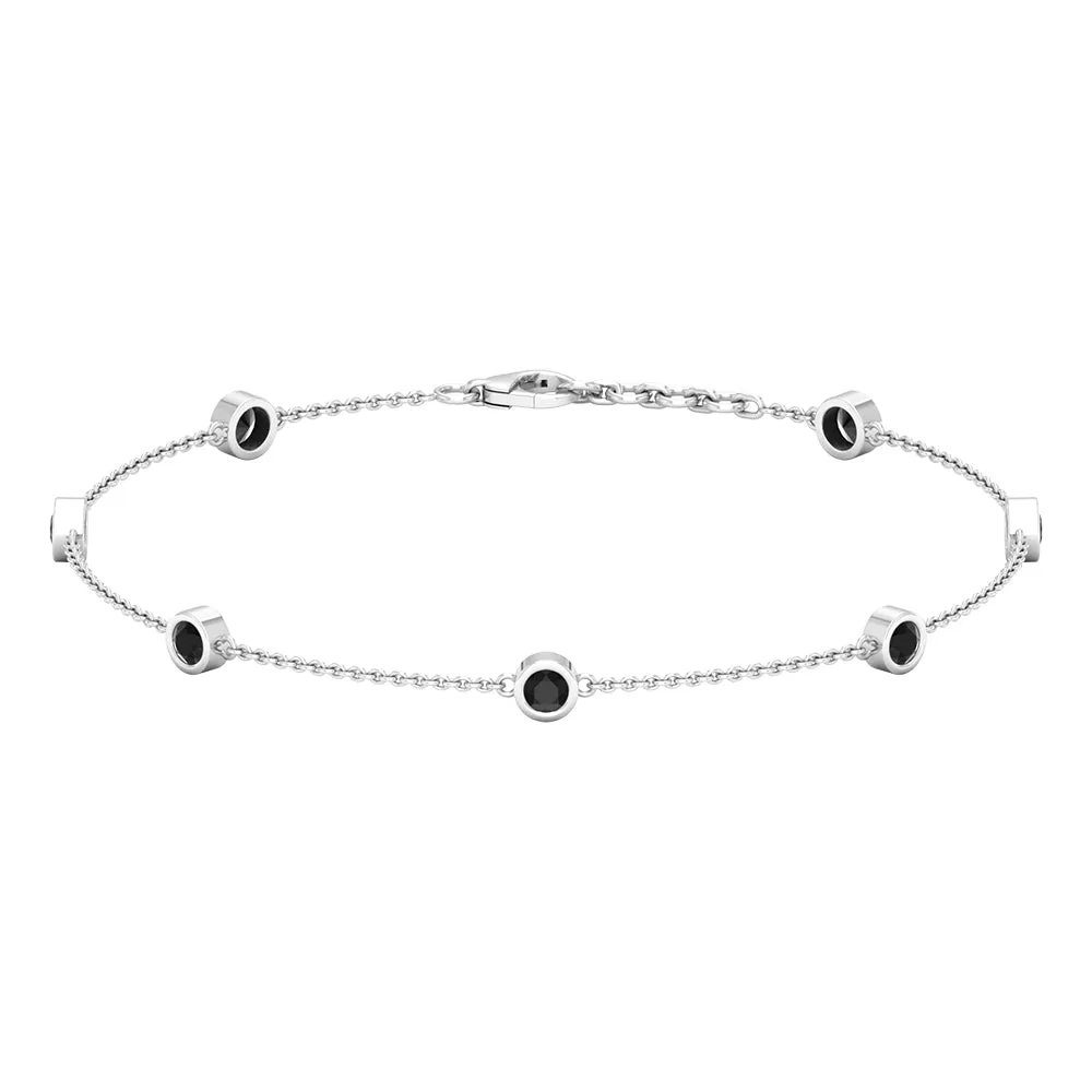 0.75 CT Bezel Set Black Onyx Seven Stone Station Chain Bracelet