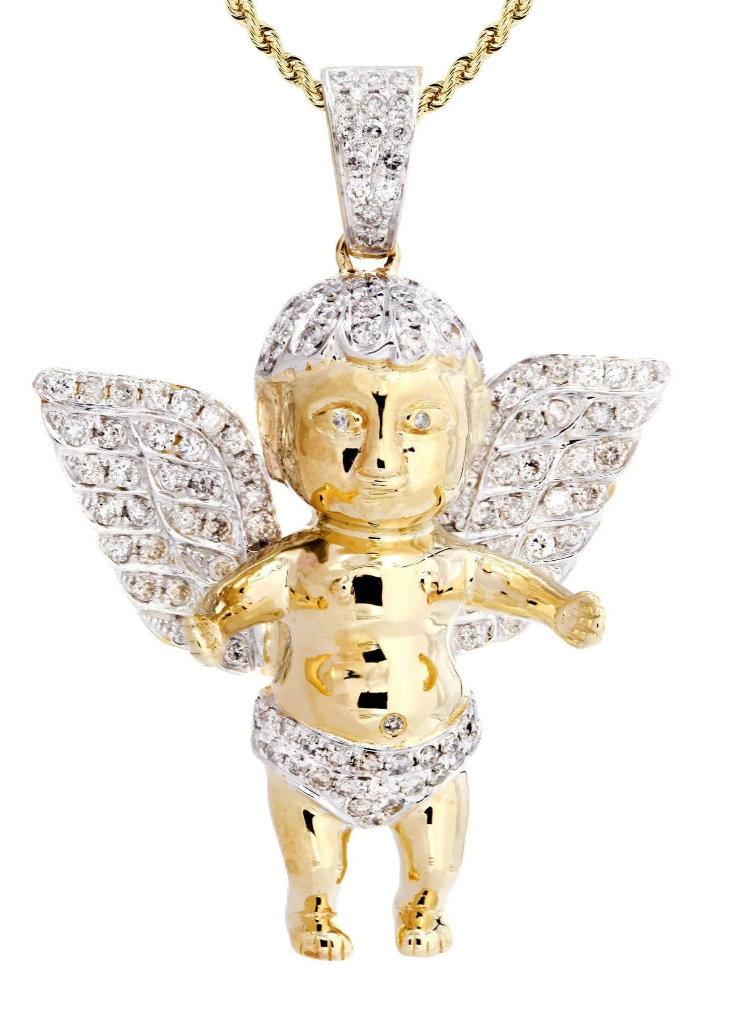 10K Yellow Gold Angel Diamond Necklace  | 1.87 Carats