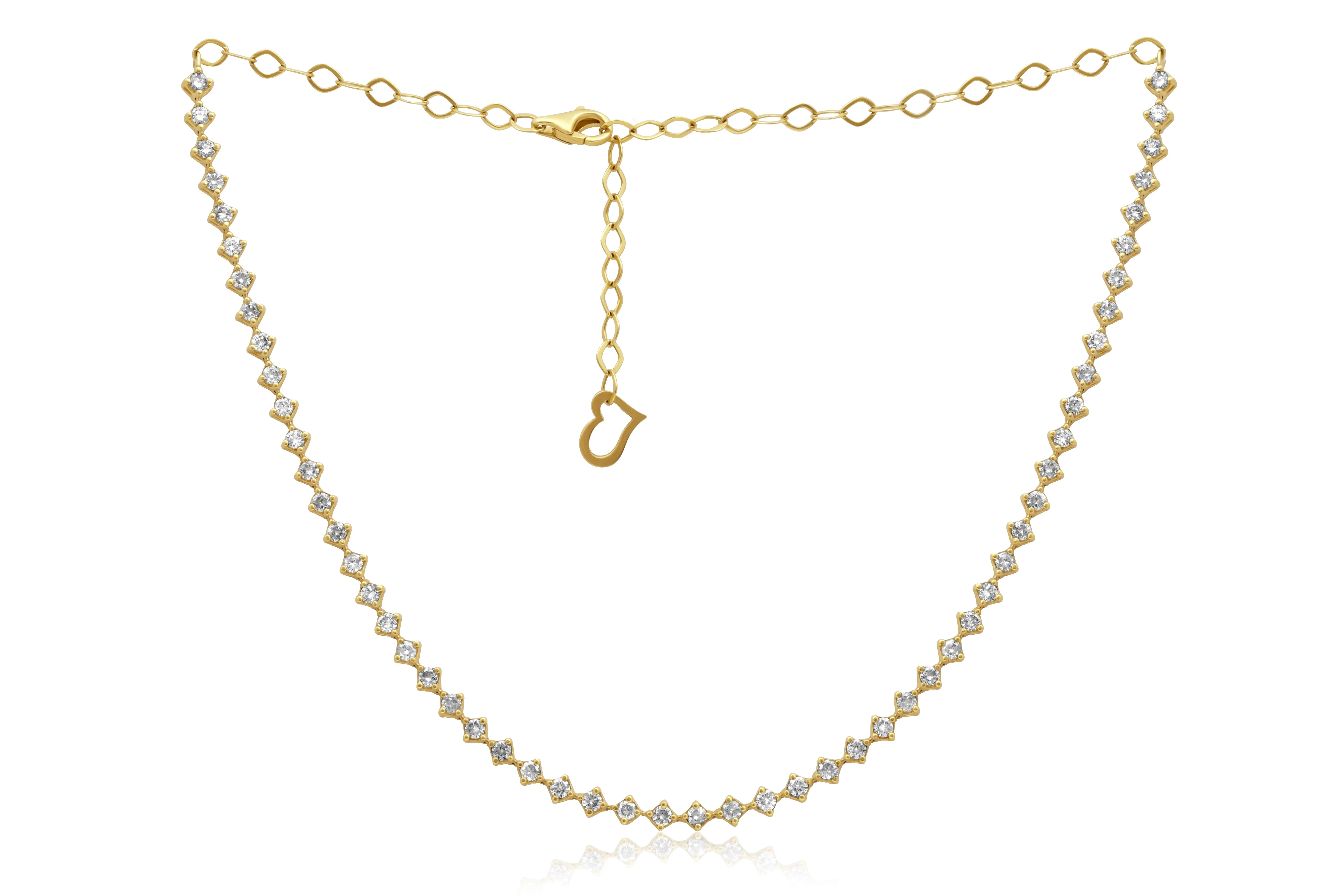14 kt yellow gold, 14" diamond choker necklace featuring 2.65 cts tw round diamonds