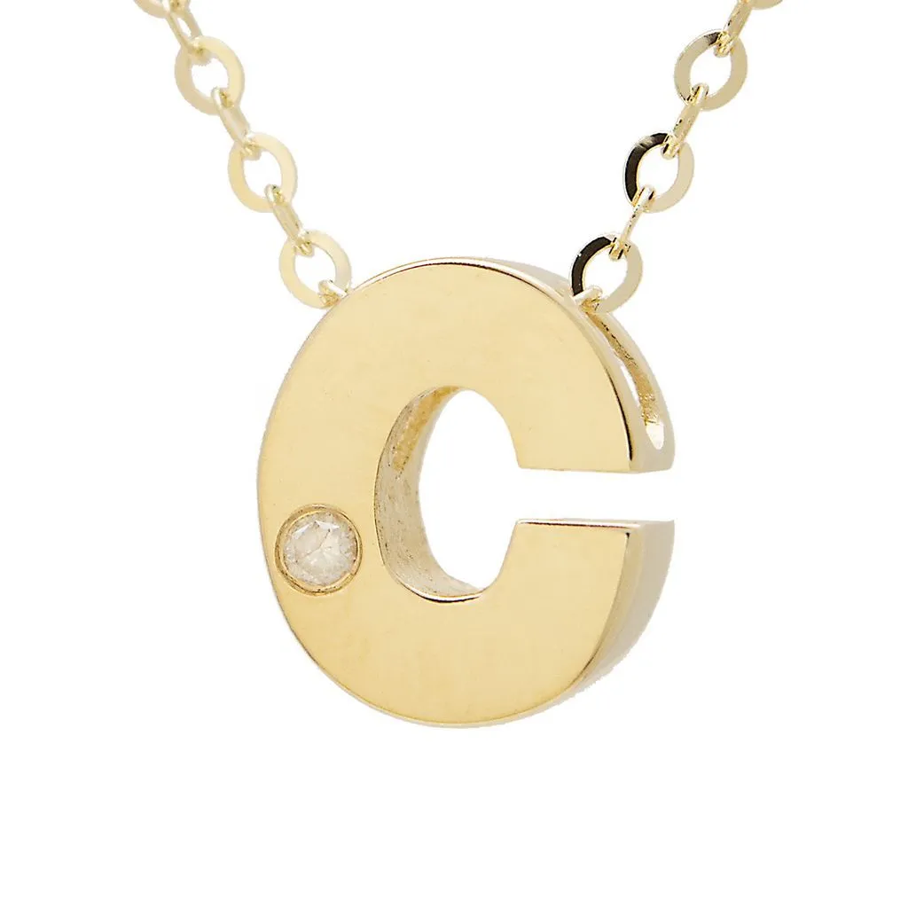 14K Gold Initial "C" Necklace (Diamond)