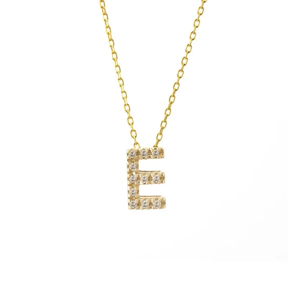 14K Gold Initial "E" Necklace With Diamonds