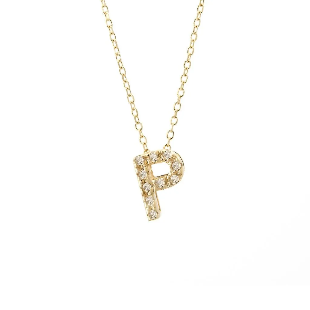 14K Gold Initial "P" Necklace With Diamonds