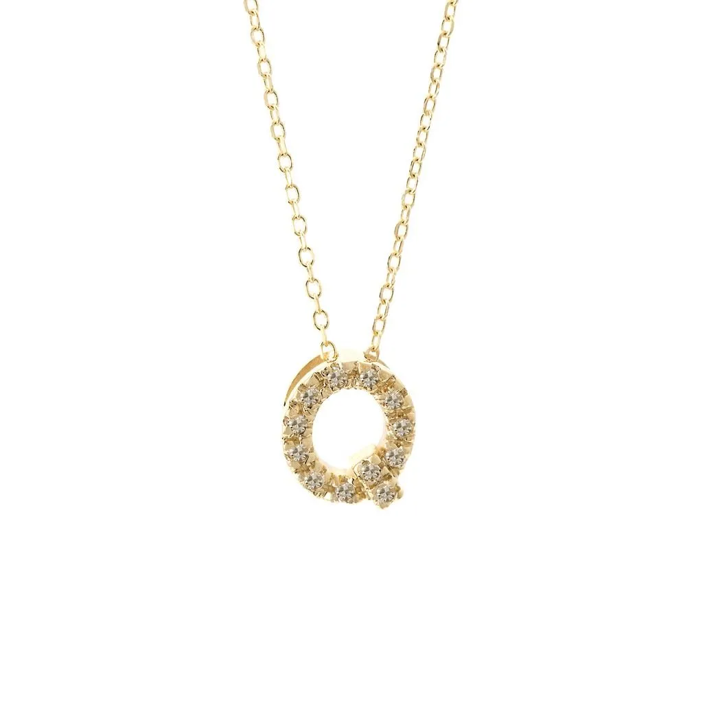 14K Gold Initial "Q" Necklace With Diamonds