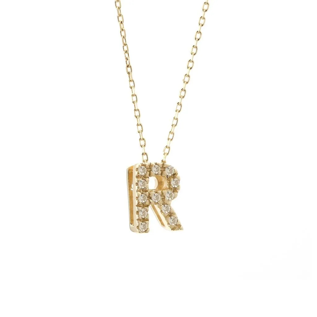 14K Gold Initial "R" Necklace With Diamonds