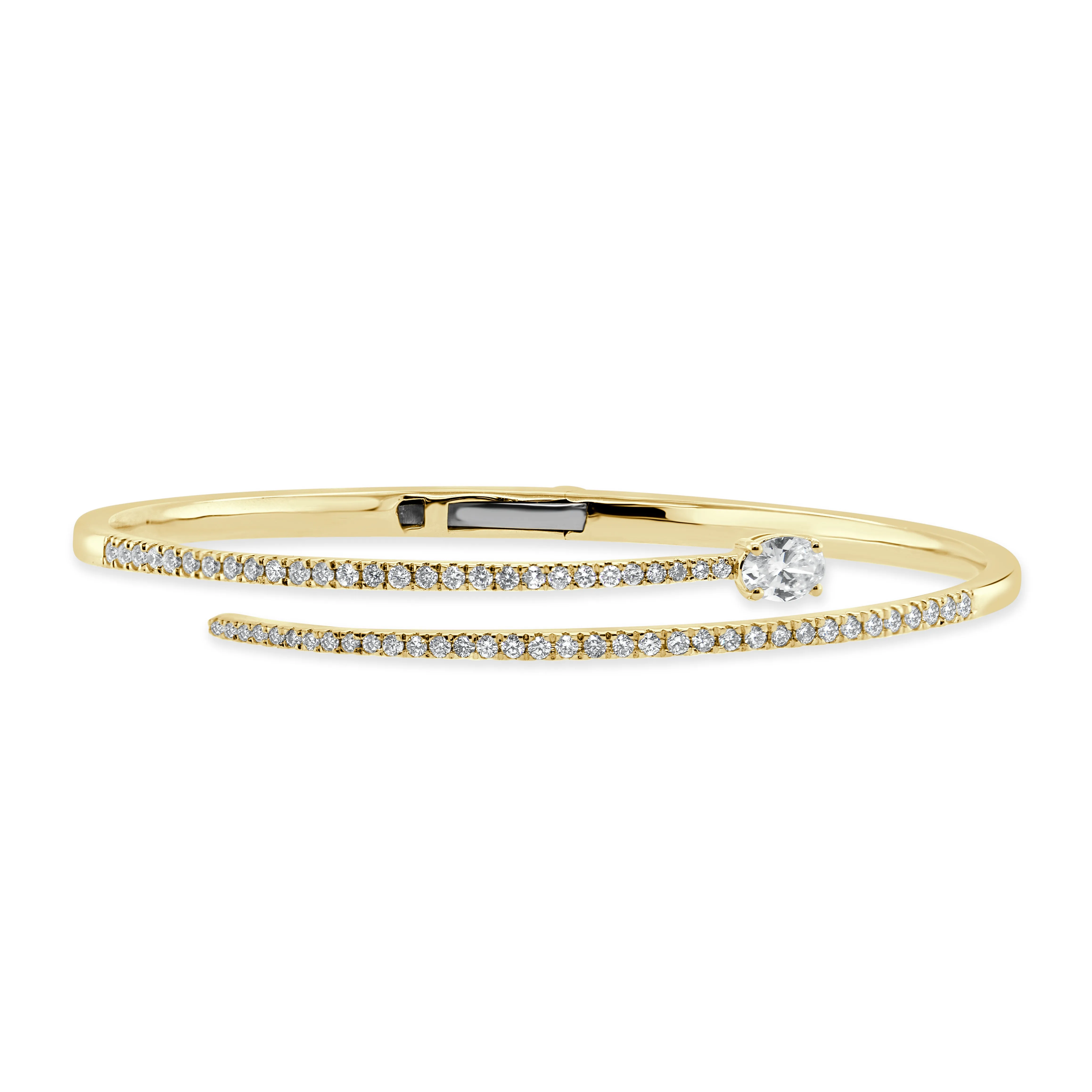 14K Gold Oval & Round Diamond Bangle - 0.96ct