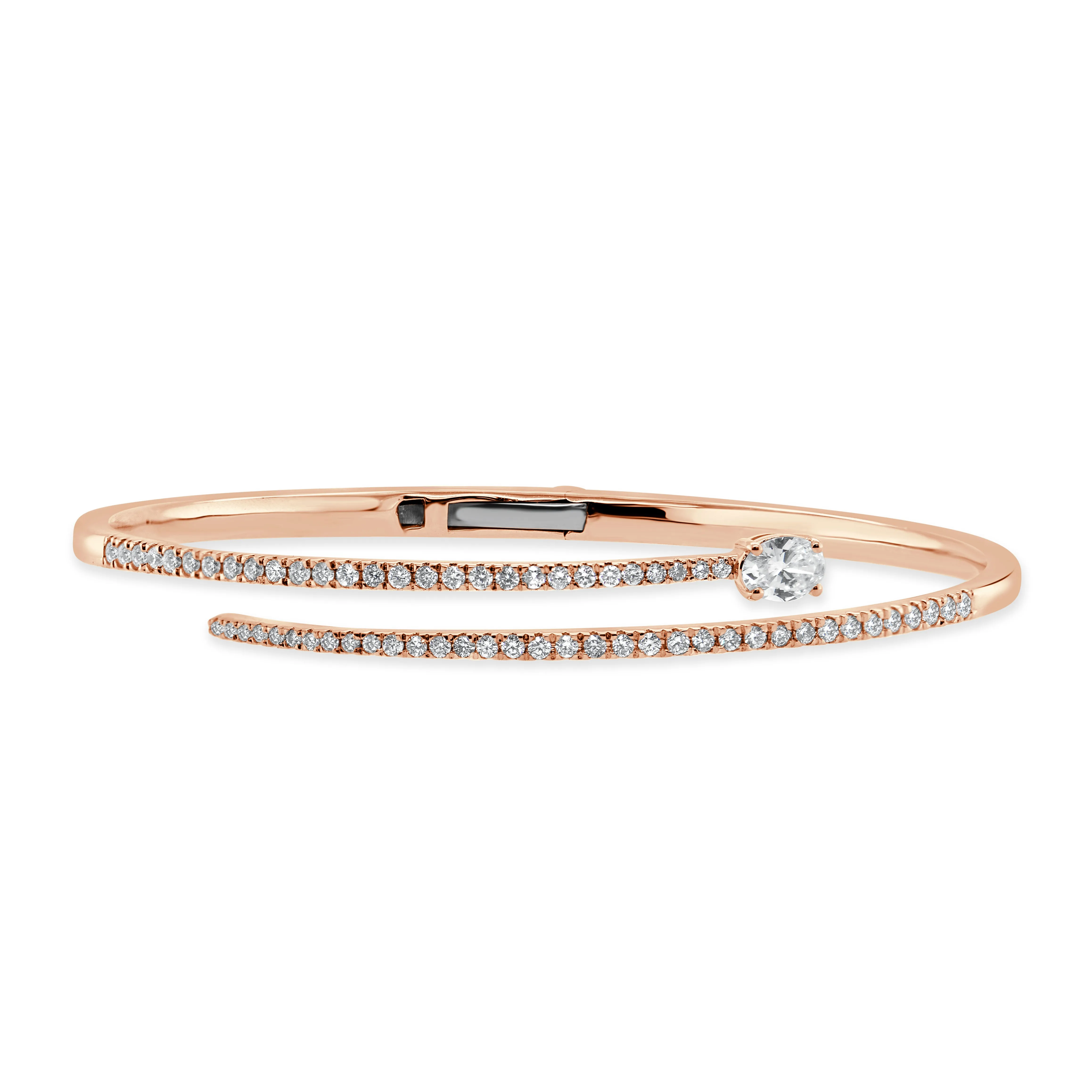 14K Gold Oval & Round Diamond Bangle - 0.96ct