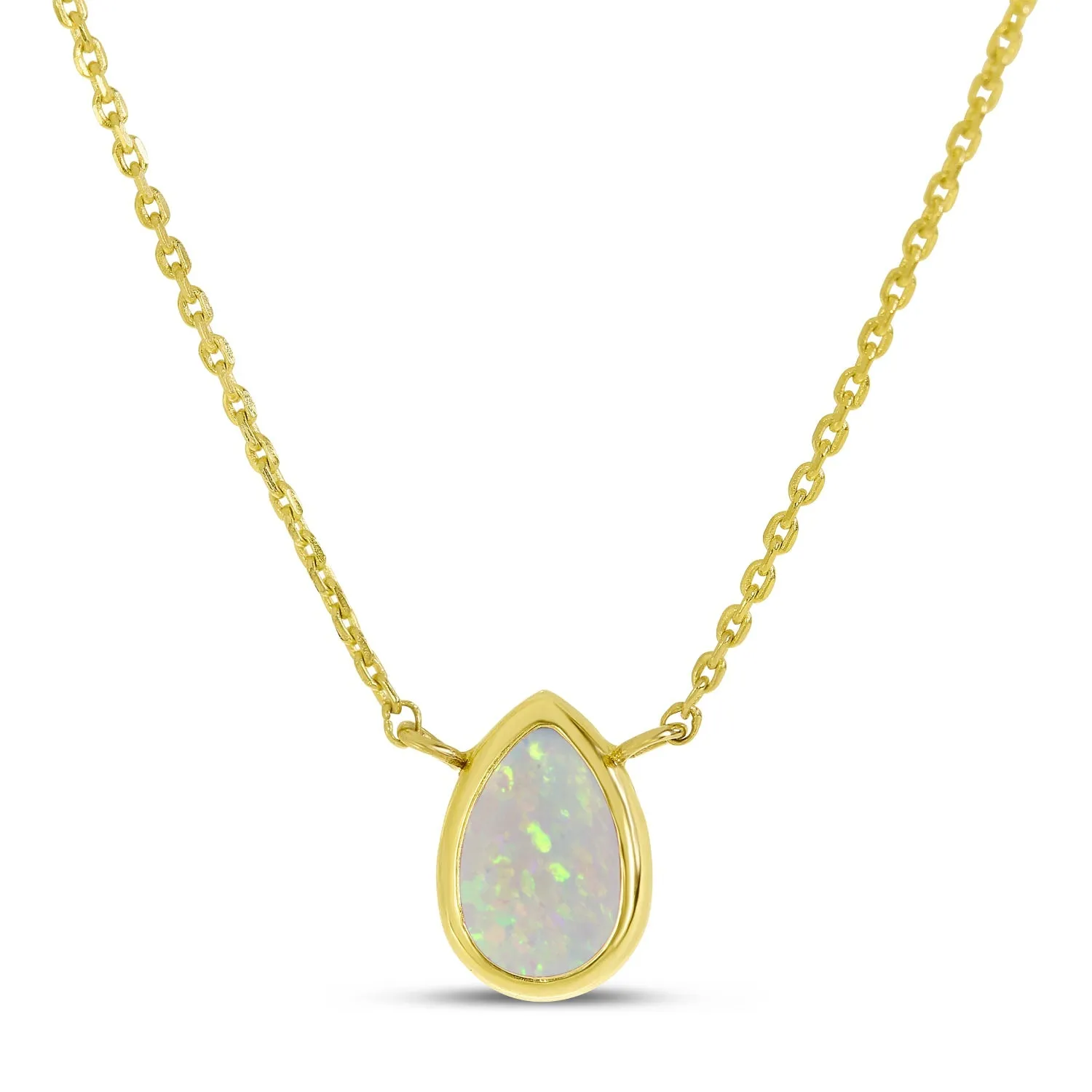 14K Gold Pear Opal Birthstone Necklace