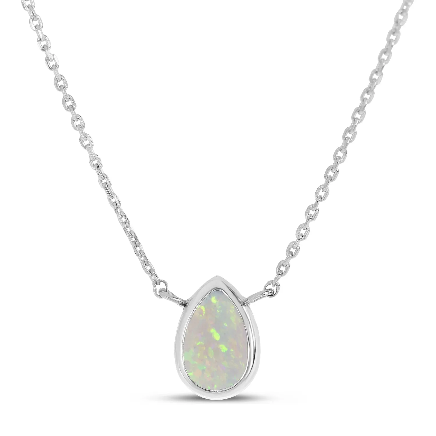 14K Gold Pear Opal Birthstone Necklace