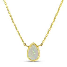14K Gold Pear Opal Birthstone Necklace