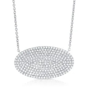 14k Pave Oval Disc Necklace, 0.76 Ct Diamond available in White, Rose and Yellow gold
