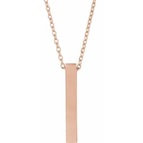 14K Rose Gold Engravable Four-Sided Vertical Bar 16-18" Necklace