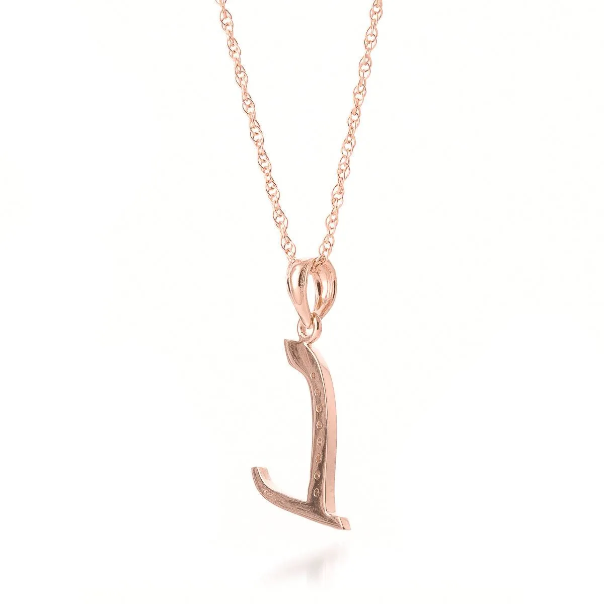 14K Solid Rose Gold Necklace w/ Natural Diamonds Initial 'l' Pendant