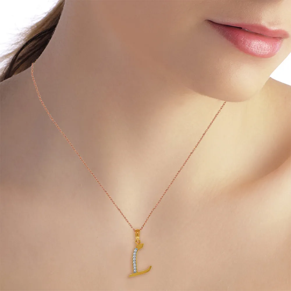 14K Solid Rose Gold Necklace w/ Natural Diamonds Initial 'l' Pendant