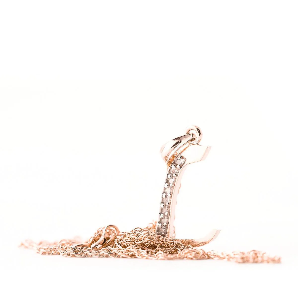 14K Solid Rose Gold Necklace w/ Natural Diamonds Initial 'l' Pendant