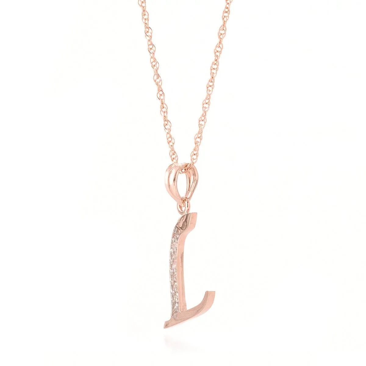 14K Solid Rose Gold Necklace w/ Natural Diamonds Initial 'l' Pendant