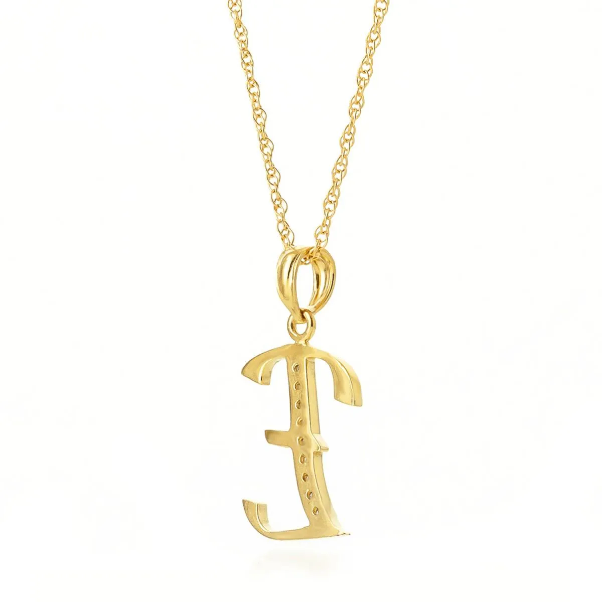 14K Solid Yellow Gold Necklace w/ Natural Diamonds Initial 'e' Pendant