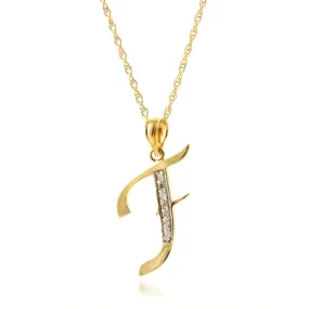 14K Solid Yellow Gold Necklace w/ Natural Diamonds Initial 'f' Pendant
