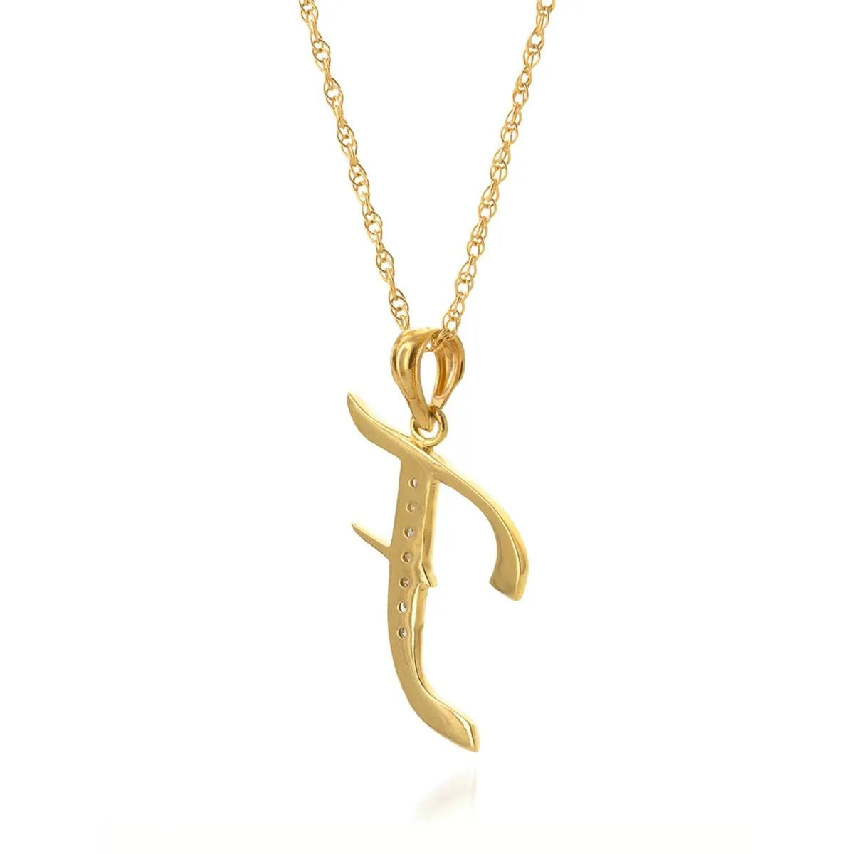 14K Solid Yellow Gold Necklace w/ Natural Diamonds Initial 'f' Pendant