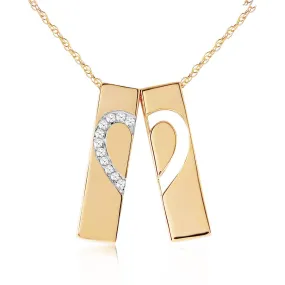 14K Solid Yellow Gold Split Heart Necklace w/ Natural Diamonds