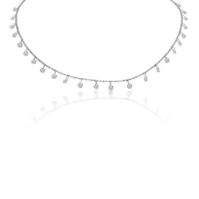 14k White Gold 1.20 Ct Diamond Station Necklace 18"