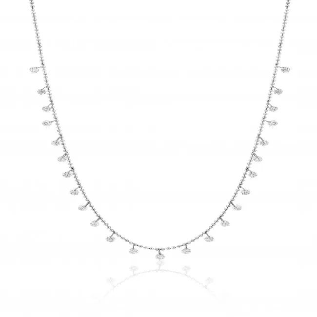 14k White Gold 1.20 Ct Diamond Station Necklace 18"