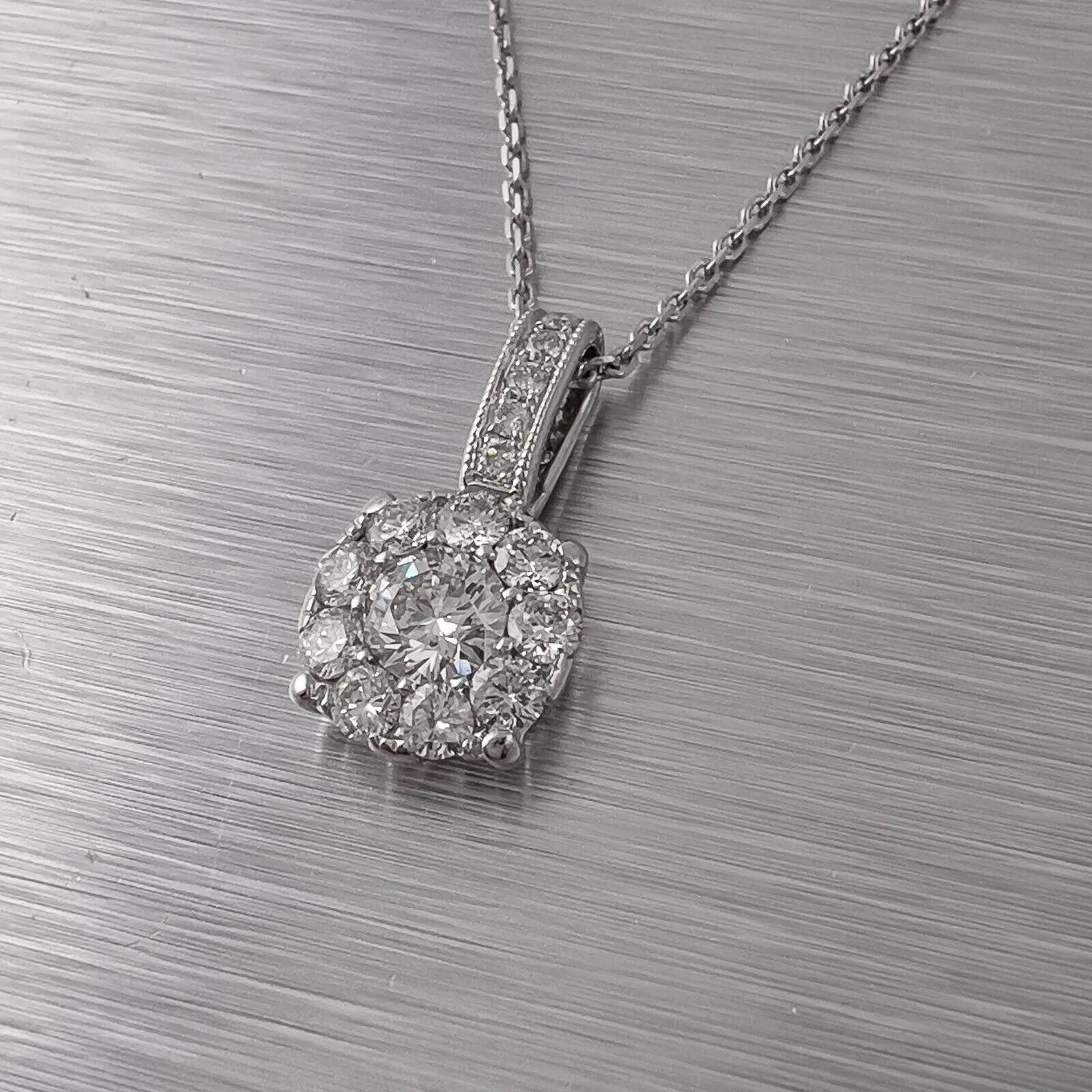 14k White Gold 15 Stone Diamond Cluster Pendant Necklace 0.58ctw 18" 4.3g