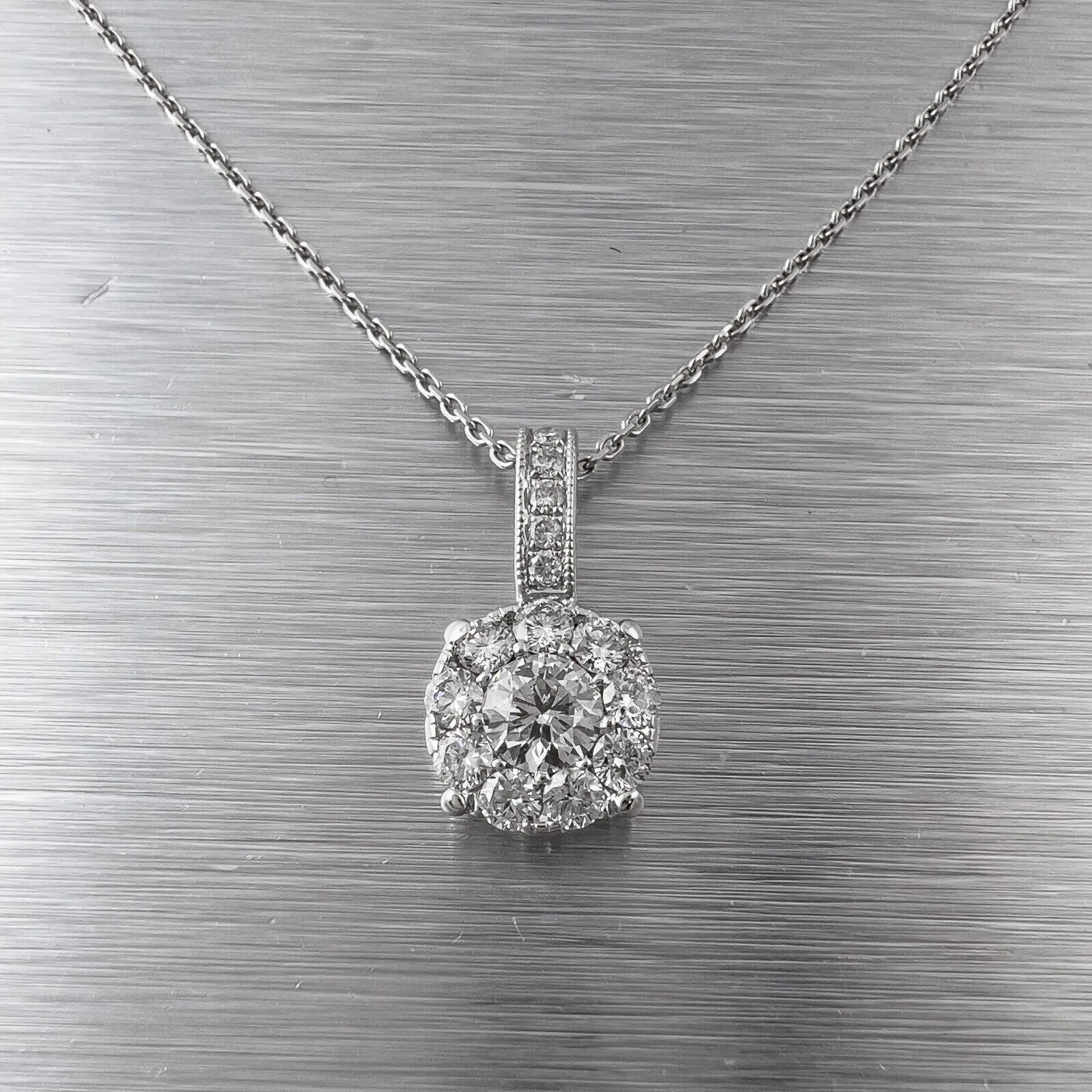 14k White Gold 15 Stone Diamond Cluster Pendant Necklace 0.58ctw 18" 4.3g