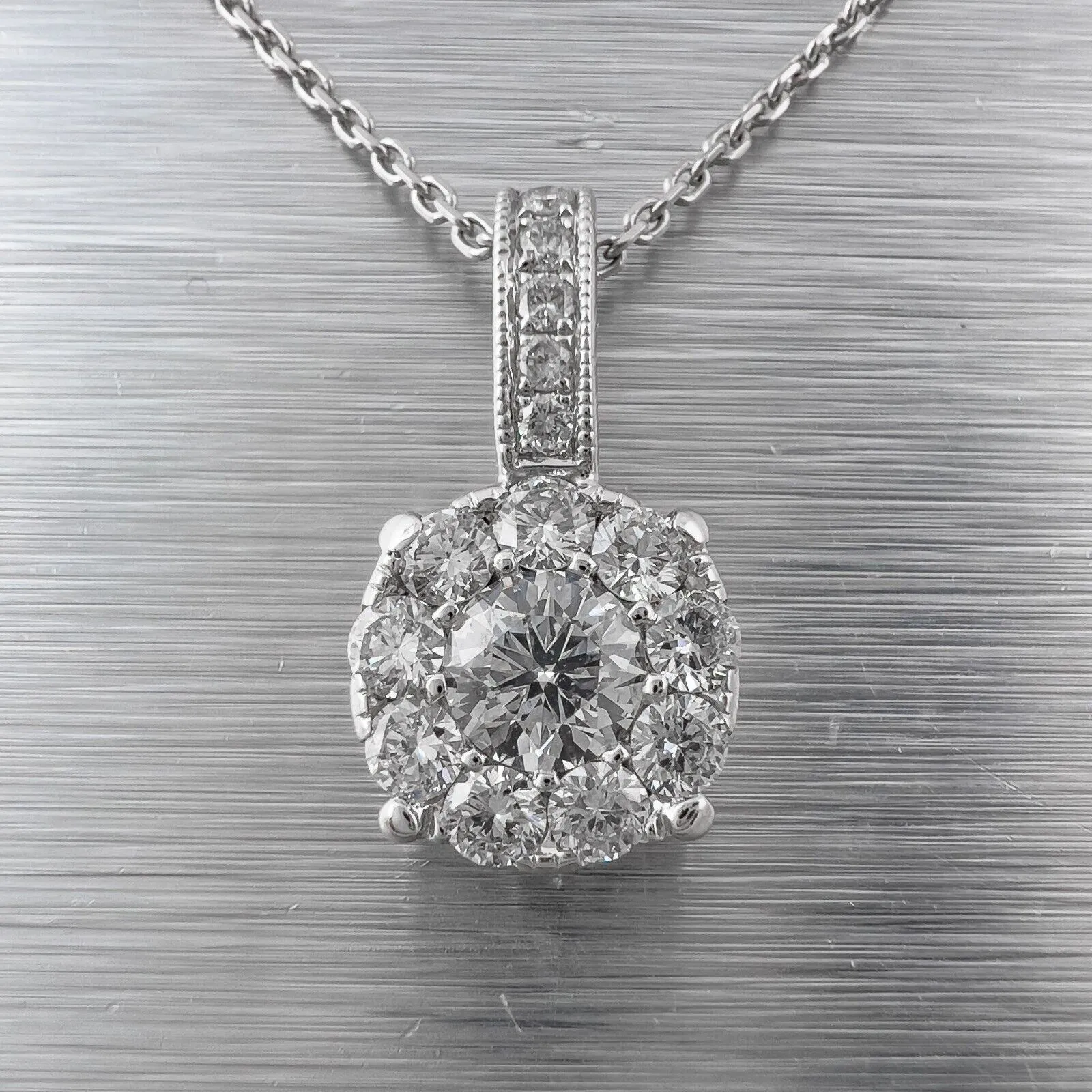 14k White Gold 15 Stone Diamond Cluster Pendant Necklace 0.58ctw 18" 4.3g