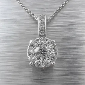 14k White Gold 15 Stone Diamond Cluster Pendant Necklace 0.58ctw 18" 4.3g