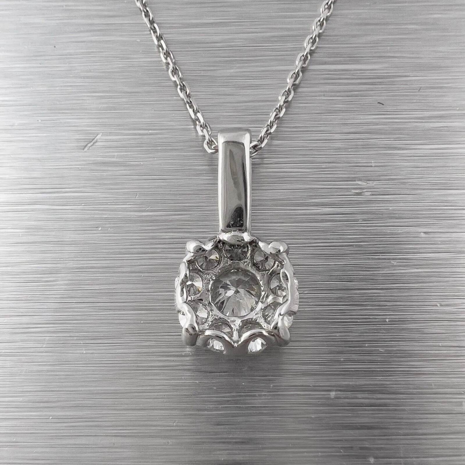 14k White Gold 15 Stone Diamond Cluster Pendant Necklace 0.58ctw 18" 4.3g