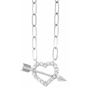 14K White Gold 1/8 CTW Natural Diamond Heart & Arrow 16" Necklace