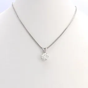 14K White Gold 1Ct Round European Cut Solitaire Diamond Pendant Necklace