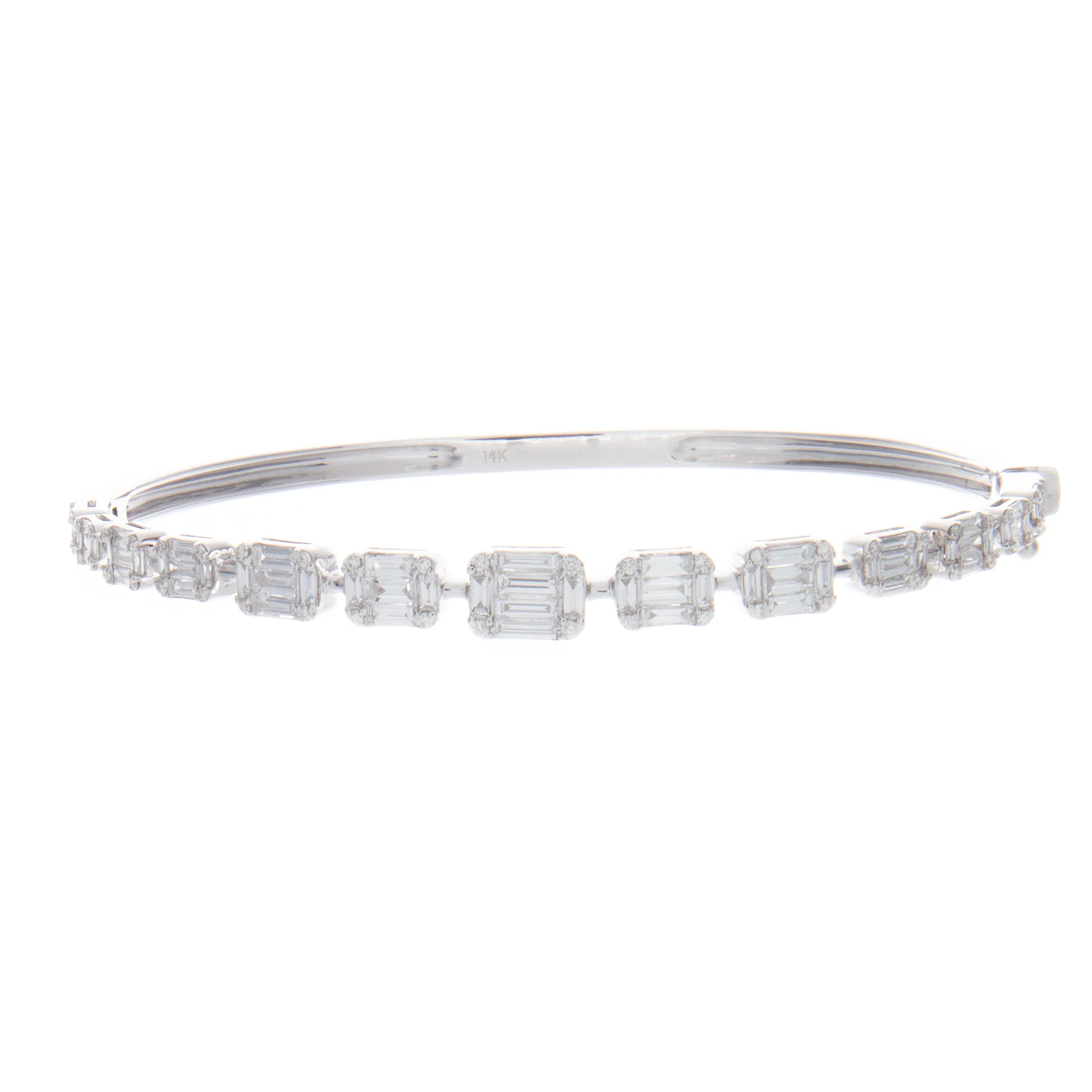 14k White Gold Baguette Diamond Bangle