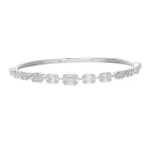 14k White Gold Baguette Diamond Bangle