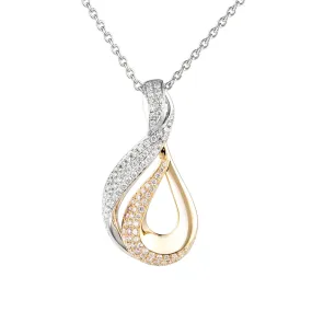 14K Yellow Gold And 14K White Gold Water Droplets Design Gold Pendant Necklace