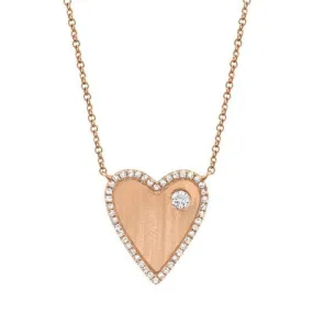 14K Yellow Gold Diamond Halo Satin Heart Necklace