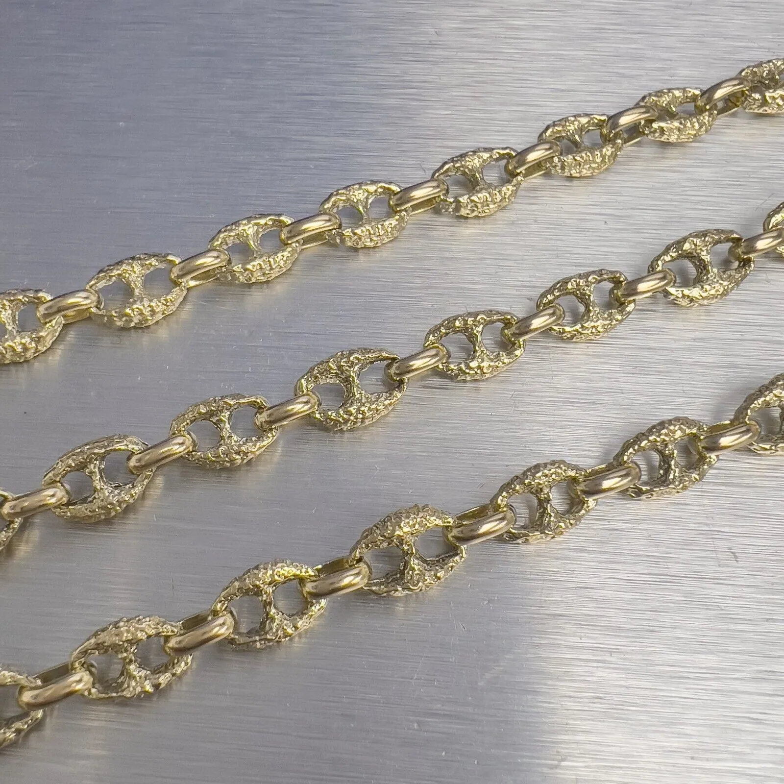 14k Yellow Gold Fancy Mariner Nugget Texture Link 7mm Chain Necklace 32.5" 77.9g