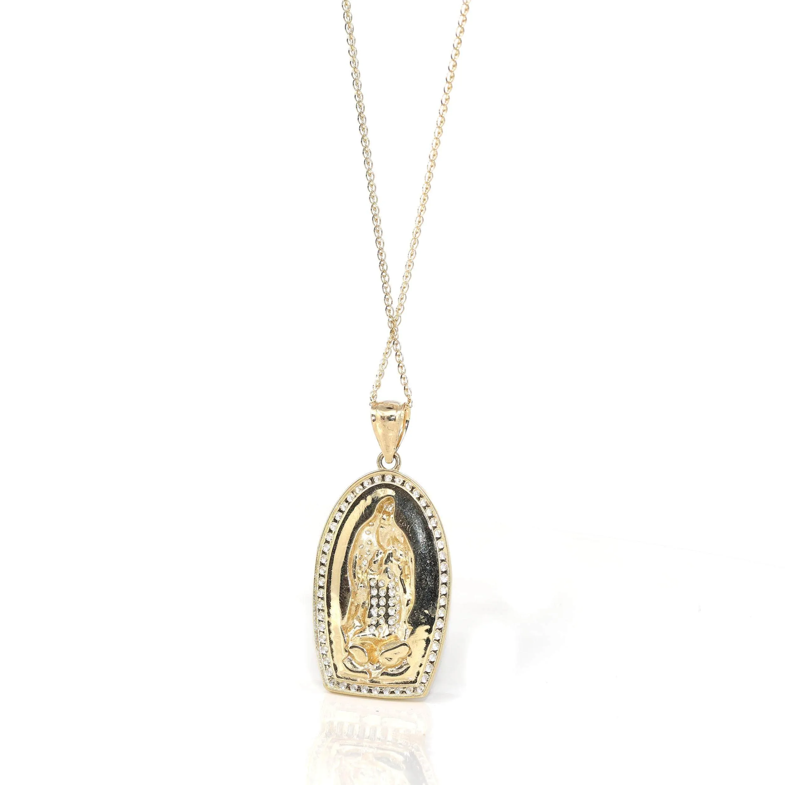 14K Yellow Gold Mother Maria Pendant Necklace With SI Diamonds