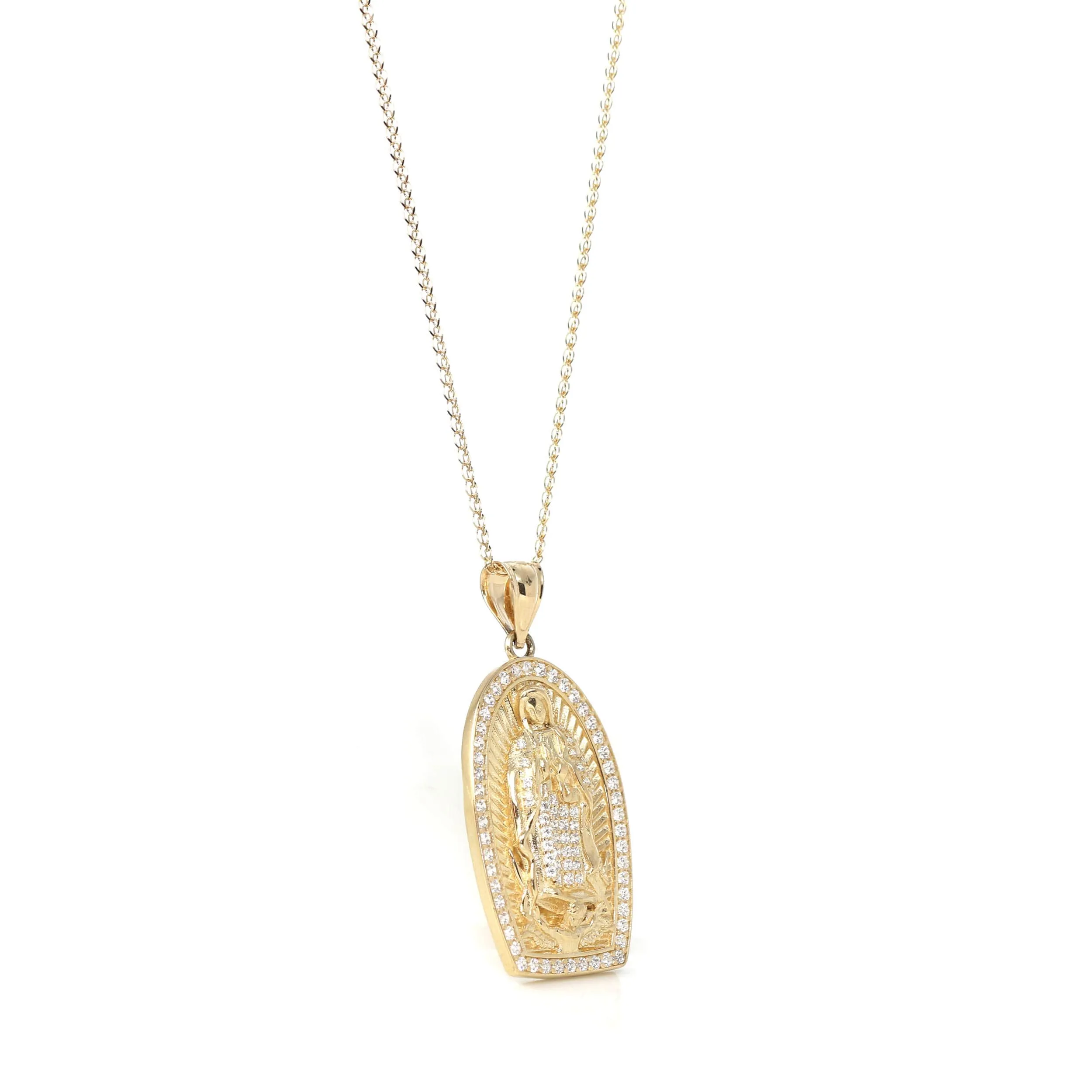 14K Yellow Gold Mother Maria Pendant Necklace With SI Diamonds