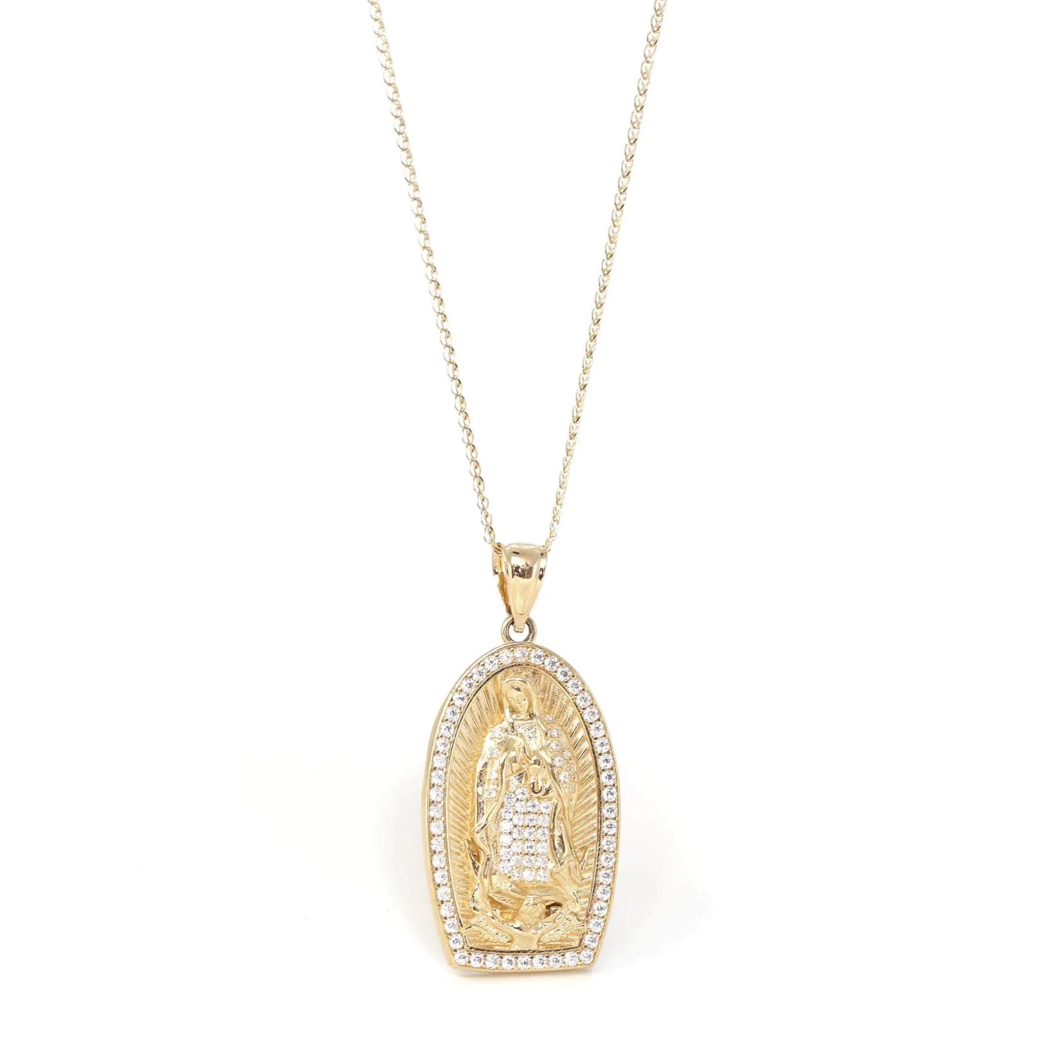 14K Yellow Gold Mother Maria Pendant Necklace With SI Diamonds