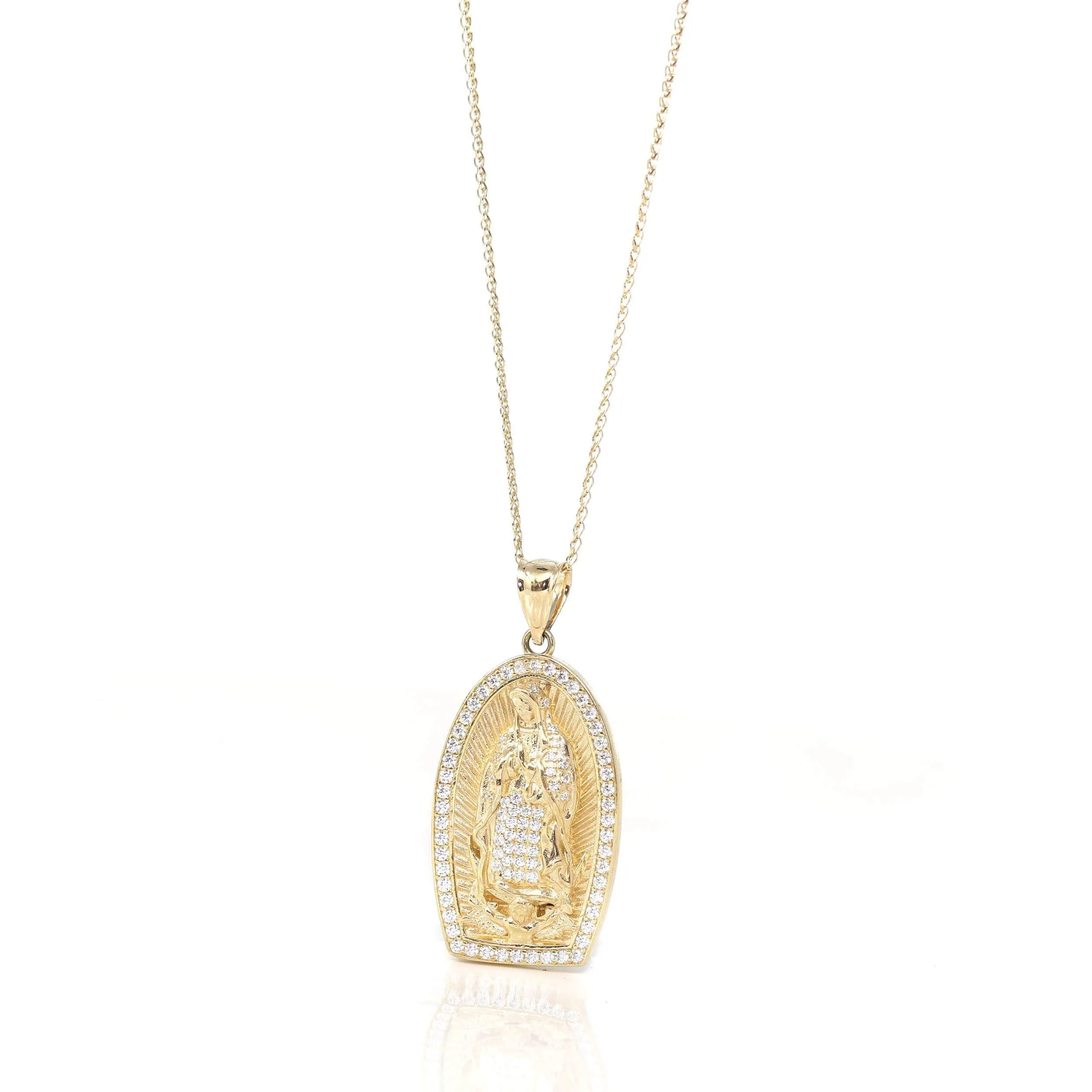 14K Yellow Gold Mother Maria Pendant Necklace With SI Diamonds