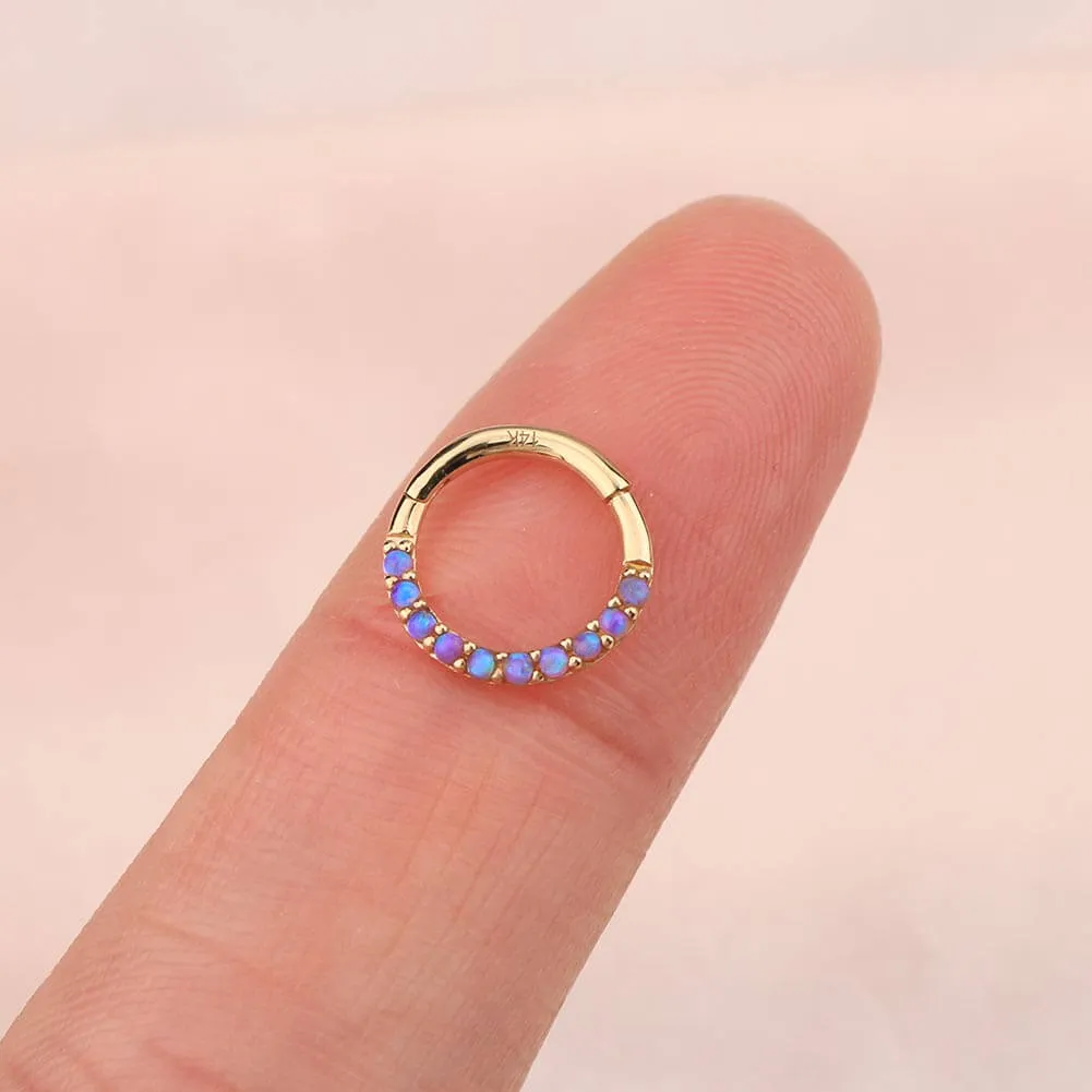 14KT Gold Purple Opal Septum Ring 16G Segment Daith Hoop