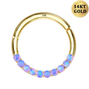 14KT Gold Purple Opal Septum Ring 16G Segment Daith Hoop